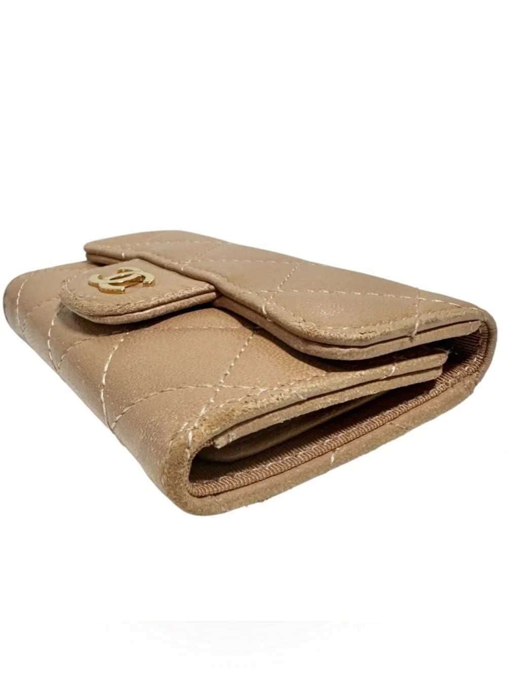 Chanel Tan Quilted Lambskin Leather Flap Card & Key Holder with Box & COA - Picture 12 of 14